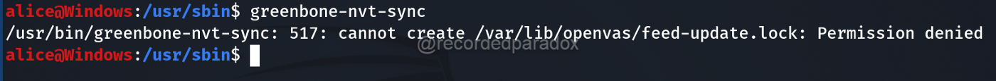 Cannot create /var/lib/openvas/feed-update.lock: Permission denied