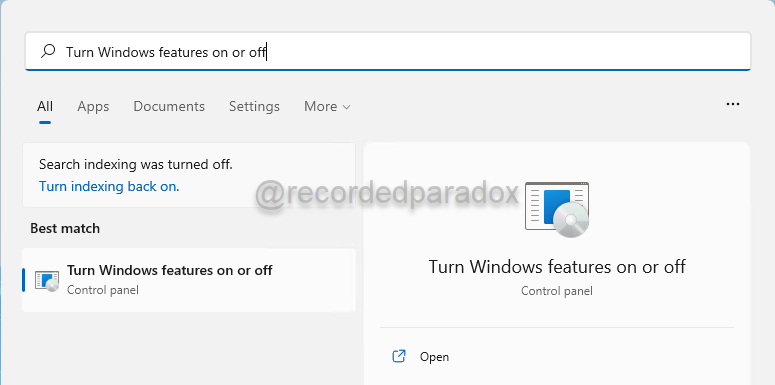 Turn Windows features on or off