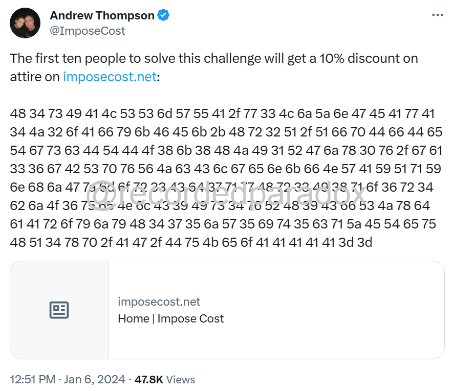 Impose Cost January 2024 Challenge