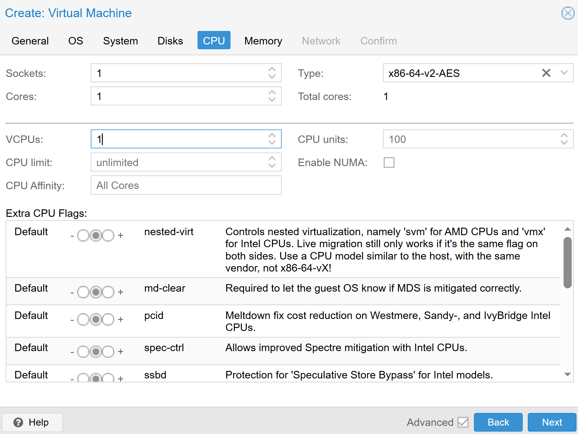 Create VM: CPU