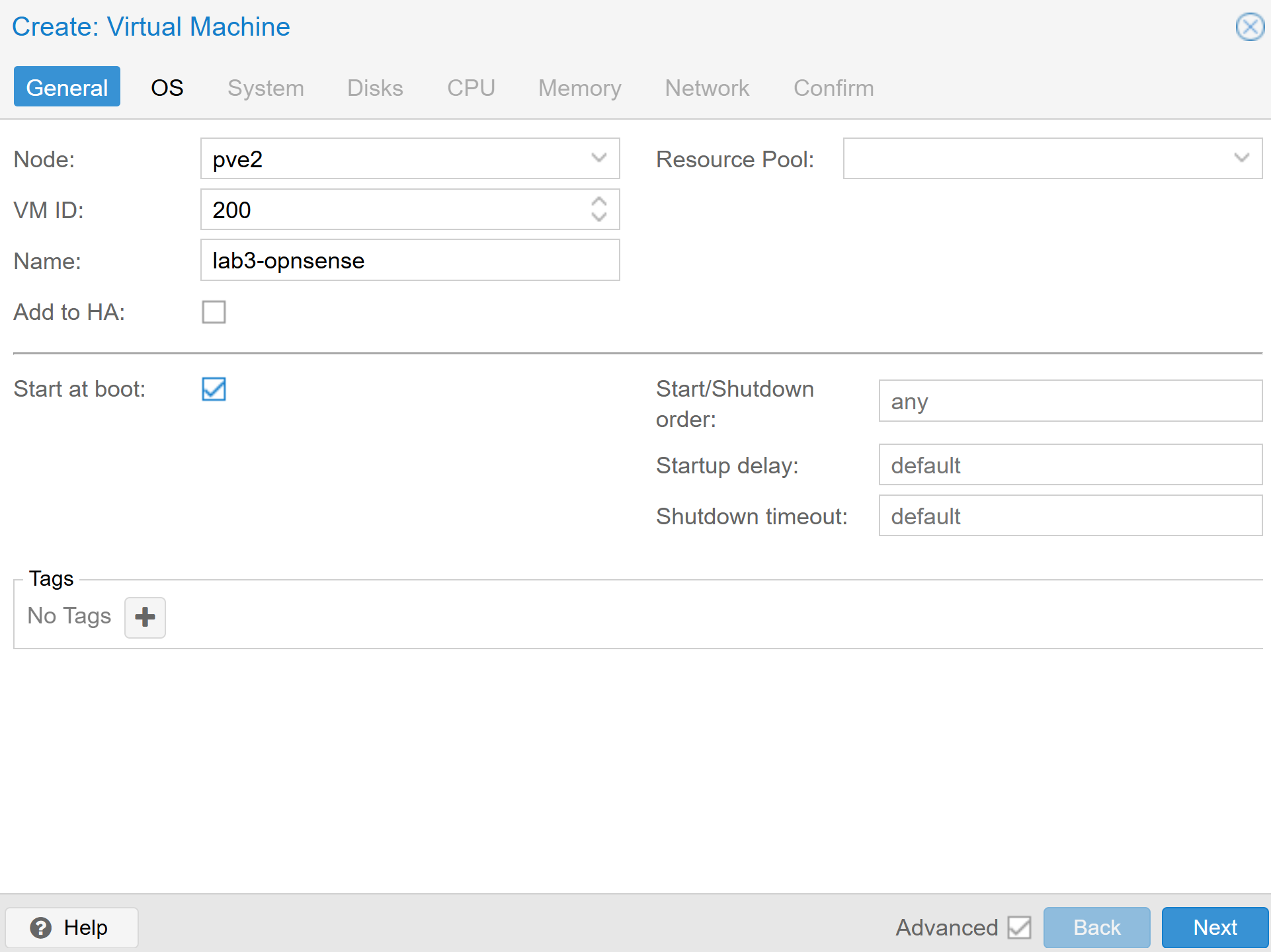 Create VM: General