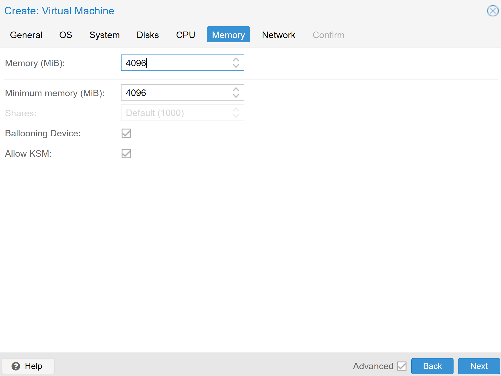 Create VM: Memory