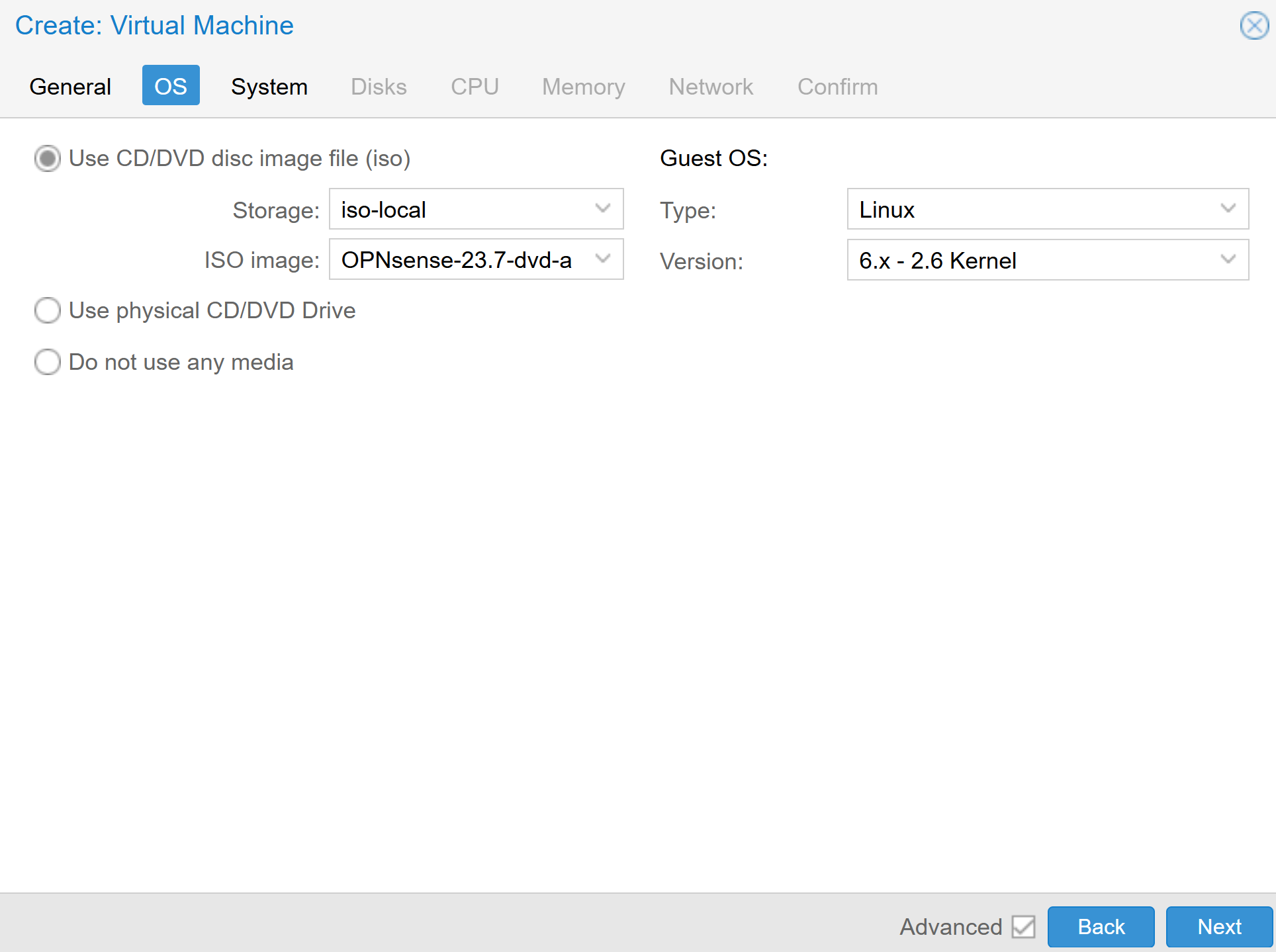 Create VM: OS