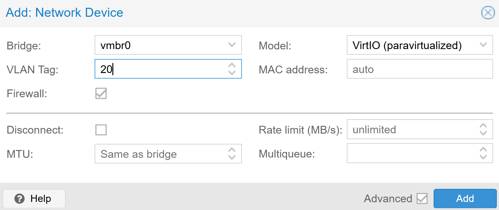 VM Hardware: Add a Network Device