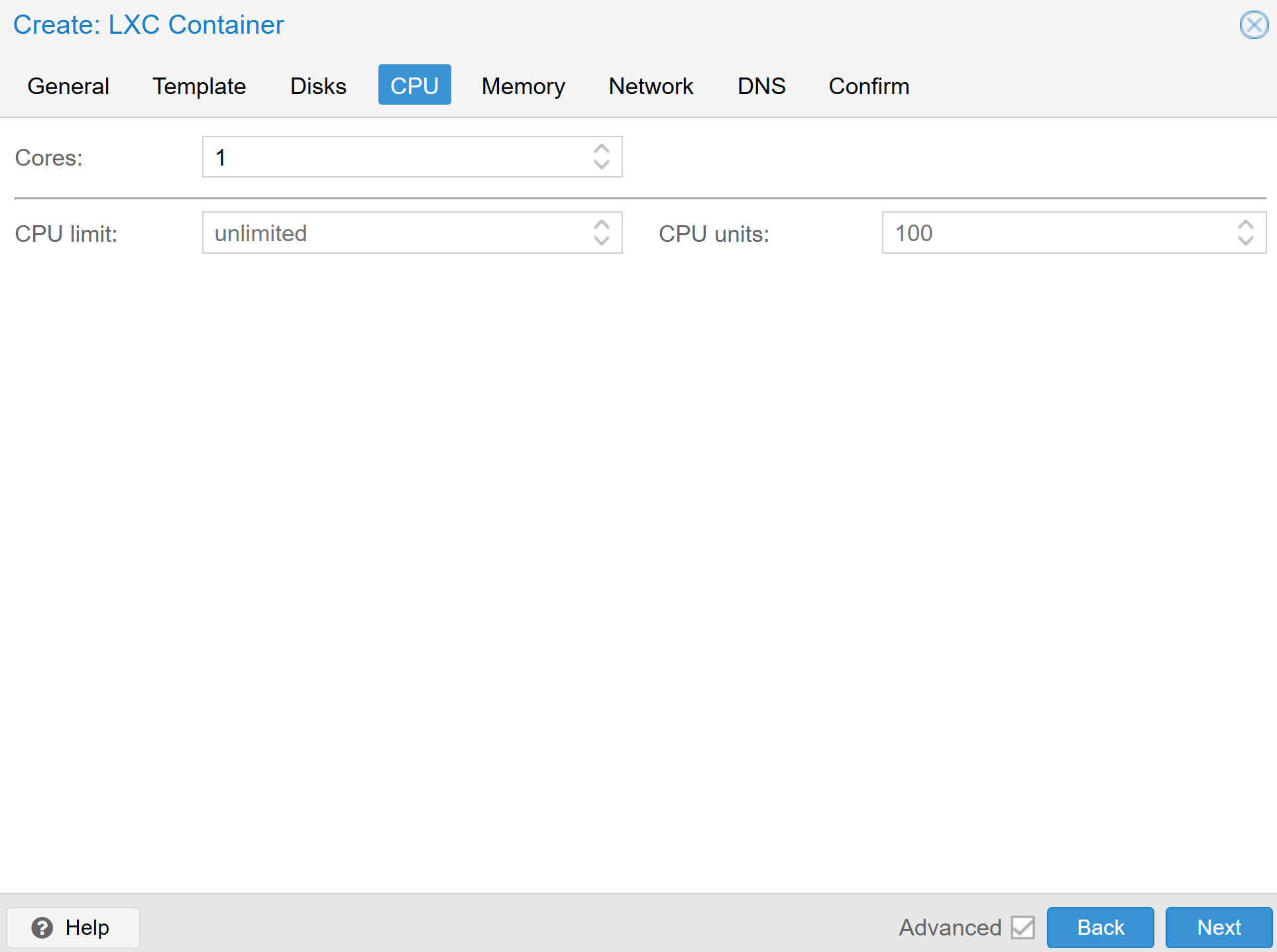 Create LXC Container: CPU
