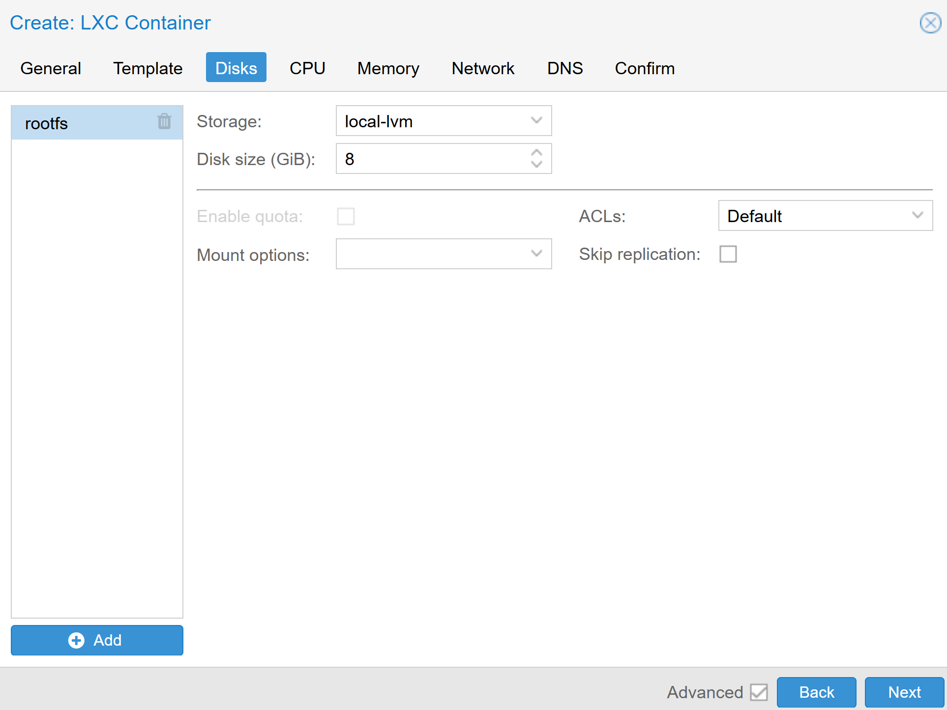 Create LXC Container: Disks