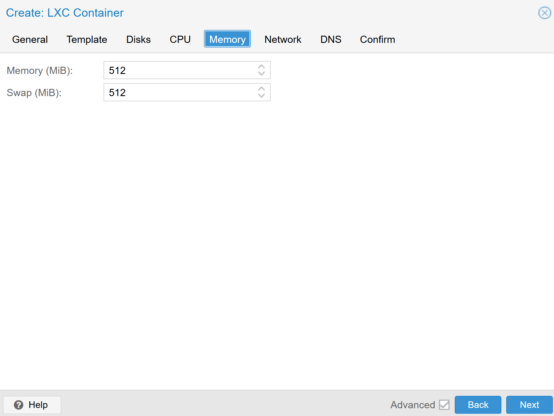 Create LXC Container: Memory