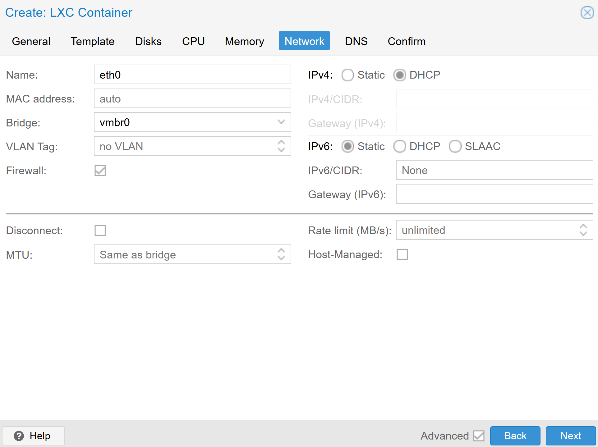 Create LXC Container: Network